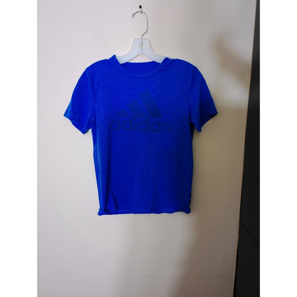 Adidas Performance Tee Kids Size M 10/12 Blue Heather Climalite Logo Athletic